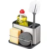 Image de Joseph Joseph Surface - Rangement/Organiseur pour évier, porte éponge, support pour brosse et liquide vaisselle, vidange de l'eau- Acier Inox résistant aux empreintes digitales