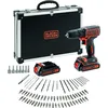 Image de BLACK+DECKER Perceuse Visseuse Sans Fil 18 V Li-Ion avec Chargeur - Inclus 80 Accessoires et 2 Batteries 1,5 Ah & Coffret de Perçage et Vissage (50 pièces, Forets à Métal en Titane 1,5-6 mm), Noir