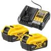 Image de DeWALT DCB1104P2-QW Kit De Démarrage Batterie Li-ion XR 18 V (2 X 5,0 Ah) + Chargeur