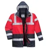 Image de Portwest S466 Parka Traffic Bicolore Haute Visibilité Veste de Travail Homme Hiver Imperméable Coupe-Vent Capuche Détachable Réfléchissante Doublée Matelassée Chantier, Rouge/Marine, XXXL