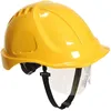 Image de Portwest PW54 Endurance Plus Casque de Chantier à Visière Rétractable Casque de Sécurité Électricien Coque ABS Non Ventilée Harnais 6 Points Visière de Protection Isolation Électrique BTP, Jaune