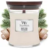 Image de WoodWick bougie parfumée moyenne avec mèche en bois crépitante | Teck Blanc | Jusqu'à 60 heures de combustion