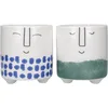 Image de KitchenCraft - Set de 2 Pots de Fleurs pour Petites Plantes d'Intérieur, Dolomite, Motif Visage Bleu Tacheté/Vert, 10 x 10 x 11 cm