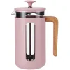 Image de La Cafetière Pisa Cafetière 8 tasses/1 L, verre borosilicate résistant à la chaleur et acier inoxydable avec piston facile à saisir, grande cafetière à piston pour thé en vrac et café moulu, rose