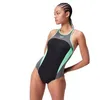Image de Speedo Maillot de bain femme col montant dos croisé noir vert, Noir , 66