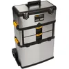 Image de Perel Servante d’atelier 3-en-1, trolley en acier inoxydable, avec poignée télescopique, grandes roues et 3 compartiments amovibles, pour professionnels et bricoleurs, 570 x 354 x 830 mm