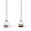 Image de NEDIS Câble USB - Apple Lightning 8 broches - USB Type-C  mâle - Plaqué or - 1 m - Rond - PVC - Blanc/Gris - Emballage avec fenêtre