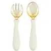 Image de Nattou Mealtime Couverts pliables - set de 2 - cuillère et fourchette pour bébé - couvert enfant - silicone et triran - sans BPA - forme ergonomique - dès 8 mois - 12 cm - Écru