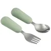 Image de Nattou Mealtime Couverts bébé - cuillère et fourchette - acier inoxydable - couvert enfant - forme ergonomique - dès 8 mois - 12 cm - Vert tendre