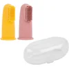 Image de Nattou Brosses à Dents en Silicone pour Bébé, 2x Brosses à Dents de Doigt Pour Bébés Et Tout-Petits, 1x Étui de Protection, Sans BPA, Silicone, Jaune/Rose