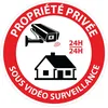Image de Autocollant Panneau de Sécurité Rigide et Rond - Sticker Adhésif Signalétique Laminé Plastifié Résistant à l'eau et aux UV - Propriete Privee Sous Vidéo Surveillance - Diamètre 24cm