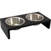 Image de Gamelle kobushi Twin Gamelle pour chien Gamelle d'eau Gamelle en acier inoxydable avec support en bois Noir 2 x 220 ml