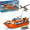Image de LEGO City Le Bateau de Sauvetage et l’Hélicoptère des Garde-Côtes - Véhicule de Secours - Maquette de Bateau Flottant, 5 Minifigurines & Figurine de Chien - Cadeau d'anniversaire Garçon 7 Ans 60504