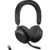 Image de Jabra Evolve2 75, Casque Bluetooth Sans Fil, Technologie à 8 Microphones, Réduction Active du Bruit, Grand Confort, Adaptateur USB-A et compatibilité MS Teams, Batterie 36 h, Noir
