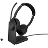 Image de Jabra Evolve2 55 Micro-casque sans fil stéréo avec base de chargement, Jabra Air Comfort, micros à réduction de bruit et ANC. Certifié MS Teams, fonctionne avec toutes les plateformes - Noir
