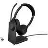 Image de Jabra Evolve2 55, Casque Bluetooth Sans Fil avec Station de Charge, 4 Microphones, Réduction Active du Bruit, Design Léger, 18h Autonomie, Certifié MS Teams, Idéal Bureau & Maison, Noir