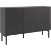 Image de Selsey Commode Armoire 140 cm Porte À Lamelles 3 Tiroirs sur Pieds en Bois Meuble De Rangement Frêne Portland Noir Nolie