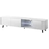 Image de Selsey Meuble TV Debout sur Pieds Trois Niches Fermées Une Niche Ouverte Élément en Verre Lumières LED Blanches 175 cm Blanc Mat Blanc Brillant Galhad