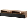Image de Selsey REDNAW Meuble TV Moderne avec 2 tiroirs 140 cm Chêne Wotan Noir Brillant