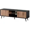 Image de Selsey Meuble TV Armoire De Télévision sur Pieds Noir 135 cm À Lamelles Éclairage LED Chêne Wotan Bello