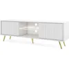 Image de Selsey Meuble TV Armoire De Télévision sur Pieds Doré 135 cm À Lamelles Blanc Bello