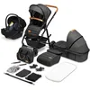 Image de LIONELO Amber 3 in 1 poussette multifonctionnellle, landau, ensemble poussette avec siège sport et nacelle fixe, sac, moustiquaire, couvrir, feuille de pluie mit siege auto