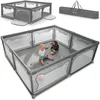 Image de LIONELO WILLOW XL Parc Bébé Pliable, 0-48 mois, Grand Espace de 187 cm x 207 cm x 68 cm, Barrière Parc Bébé en Maille Respirante, 2 Entrées Latérales Zippées (Gris) (Grey)