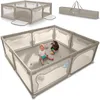 Image de LIONELO WILLOW XL Parc Bébé Pliable, 0-48 mois, Grand Espace de 187 cm x 207 cm x 68 cm, Barrière Parc Bébé en Maille Respirante, 2 Entrées Latérales Zippées (Gris) (Beige)