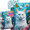 Image de Puzzle 1000 pièces pour Adultes - Chat Blanc au Jardin, Chaton et Papillons | Finition Mate antireflet | Puzzle Amusant et exigeant | 68 x 48 cm | Cadeau Original | Enjoy