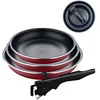Image de BERGNER Red Edition | Set de 3 Poêles de Cuisine de 18, 20 et 24 cm + 1 Manche Ergonomique et Amovible | Aluminium Pressé et Antiadhésif | Pour tous Types de Cuisinières et de Four