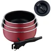 Image de BERGNER Red Edition | Set de 3 Casseroles de Cuisine de 16, 18 et 20 cm + 1 Manche Ergonomique et Amovible | Aluminium Pressé et Antiadhésif | Pour tous Types de Cuisinières et de Four