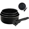 Image de Bergner - Lot de 3 Casseroles Antiadhésives en ALUMINIUM PRESSÉ (16+18+20CM) - Adaptées à l'Induction - Manche Amovible - Noir