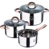 Image de Batterie de Cuisine 5 pièces 2 Faitouts avec Couvercles et 1 Casserole inoxydable Résistants, faciles à nettoyer Pour tous types de cuisinières