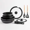 Image de BERGNER Batterie de cuisine avec poignée amovible 2 poêles, 2 casseroles, 1 sauteuse, 2 couvercles et 2 ustensiles - En fonte d'aluminium - Revêtement antiadhésif marbre noir
