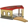 Image de Jouet Hape Gare de Triage pour Circuit Train en Bois, Enfant 3 Ans et Plus - Jeu Éducatif - Hangar 3 Chemins - Compatible avec Les Jouets Traditionnels de Train en Bois