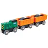 Image de Hape Jouet Train de Marchandises Moderne - Jeu pour Enfant dès 3 Ans - Locomotive Verte + Deux Wagons et Containers Déchargeables Orange - Compatible avec Les Circuits de Marques Traditionnelles