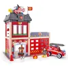 Image de Hape Jouet Caserne de Pompier en Bois - Jeu Garçon Fille 3 Ans et Plus - Pompier, Hélicoptère, Camion Pompier, xtincteur, Hache Inclus - Jeu Éducatif & Amusant, Idéal pour la Créativité