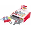 Image de Hape Jeu Caisse Enregistreuse Enfants - Enfants 3 Ans et Plus - Inclus Trois d’écran, Une Feuille d’Autocollants, Une Carte bancaire, Pièces - Jeu d'Imitation Courses - Motricité Fine, Langage