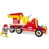 Image de Hape Camion de Pompier Lumineux et sirène avec Figurine de Pompier - Jouet Voiture de Pompier avec échelle rotative et Accessoires - en Bois - Jouet à roulettes pour Enfants à partir de 2 Ans