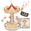 Image de Robotime ROKR Manège Ludique Puzzle Bois 3D, 21,9 x 21,9 x 27,9 cm, Modèle DIY avec Mécanisme à Sons et Lumières LED Tactiles, Décoration Intérieure et de Bibliothèque, Cadeau Adulte et Adolescent