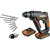 Image de WORX Marteau perforateur sans fil 20V H3 WX390.1, percer, visser, perforer tous les matériaux, 1,2J, mandrin 13 mm, livré avec 2 Batteries 2Ah, Chargeur et Accessoires forets et embouts de vissage