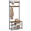 Image de VASAGLE Porte-Manteau avec Étagère à Chaussures, Meuble d Entrée avec Banc, 3-en-1, Cadre en Acier, pour Entrée, Couloir, 32 x 70 x 177 cm, Style Industriel, Marron Rustique et Noir HSR41BX