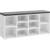 Image de VASAGLE Banc à Chaussures, Banc de Rangement avec Coussin Rembourré, 10 Compartiments, Étagères Réglables, pour Salon, Couloir, 30 x 104 x 48 cm, Blanc et Gris LHS10WT