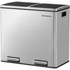Image de SONGMICS Poubelle Cuisine, 2 x 24 L, Poubelle Tri, avec Pédale, 2 Compartiments, Seaux Intérieurs, Couvercles en Douceur, en Acier, Argent LTB48NL