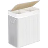 Image de SONGMICS Panier à Linge 100L, Corbeille Linge Sale 2 Compartiments de Tri, Couvercle en Bambou, Poignées, Pliable, Sac Amovible Lavable en Machine, pour Buanderie, Chambre, Blanc LCB64WT