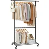 Image de SONGMICS Portant à Vêtements, Capacité de Charge 110 kg, Porte-manteau sur Roulettes, Porte-vêtements Mobile, Tringle du Milieu Réglable, en Métal, Résistant, Style Industriel, Noir HSR62BK