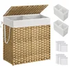 Image de SONGMICS Panier à linge tissé à la main, 110L Corbeille à linge artisanale, en Rotin synthétique, 2 Compartiments, avec Couvercle et Poignées, Pliable, Doublure amovible, Naturel LCB52NL