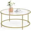 Image de VASAGLE Table Basse Salon, Meuble de Salon en Verre, Cadre en AER, Table Basse Ronde, Doré LGT21G
