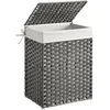 Image de SONGMICS Panier de Rangement, Corbeille Linge Sale 90L avec Couvercle, Pliable, Sac en Tissu Amovibles et Poignées, pour Couvertures, Vêtements, Salon, Chambre, Buanderie, Gris LCB51WG