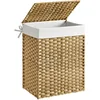 Image de SONGMICS Panier de Rangement, Corbeille Linge Sale 90L avec Couvercle, Pliable, Sac en Tissu Amovibles et Poignées, pour Couvertures, Vêtements, Salon, Chambre, Buanderie, Couleur Boisée LCB51NL